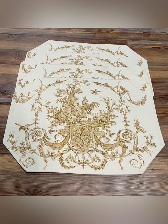 Williams Sonoma Other - 4 Williams-Sonoma Cotton Placemats Beige Gold French Country Toile Cotton Italy